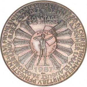 Rakousko, Vídeň - kalendářní medaile na rok 1987, Stojící Jupiter mezi znak