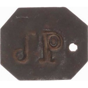 Československo - nouzovky, známky, J P osmihranná plechová známka 27x23 mm původní dírka