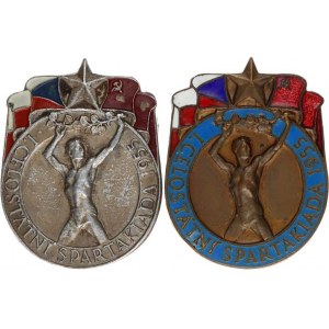 Československo - odznaky, sportovní, I. Celostátní spartakiáda 1955, nápis v modrém smaltu, bronz s