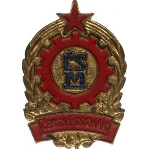 Českoslov. SČSP,SSM,ČSM, Odznak Čestný odznak ČSM - 30x42,7 mm ražebna bižuterie Jab