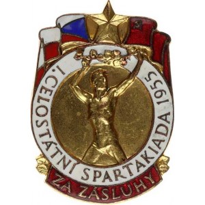 Českoslov. odborové a resort, Odznak, I. Celostátní spartakiáda 1955, nápis v bílém smaltu,