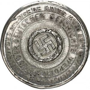 Německo - 3.říše (1933-1945), Stříbrná litá propagační medaile s textem o vynucené válce, která