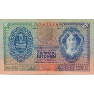 Rakousko - Uhersko, 20 Kronen 2.1. 1907 sér. 1588 Pick 10, 2x přelož., jinak
