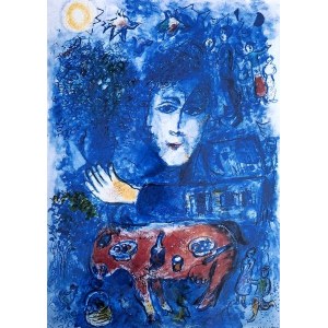 Marc Chagall (1887-1985), Dwa niebieskie twarze i czerwony osioł