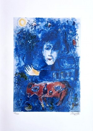 Marc Chagall (1887-1985), Dwa niebieskie twarze i czerwony osioł