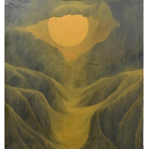 Maler unbestimmt, 20. Jahrhundert, Landschaft mit Mond