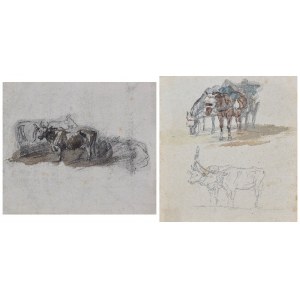 Piotr MICHAŁOWSKI (1800-1855), Kravy a kone - dve kresby
