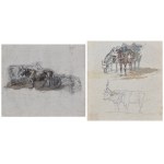 Piotr MICHAŁOWSKI (1800-1855), Krowy i konie - dwa rysunki