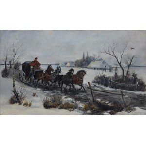 Malarz nieokreślony, XIX / XX w., Jazda w zimowej scenerii, 1892