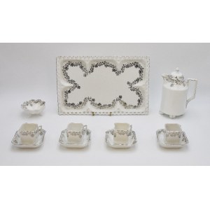 FABRYKA PORCELANY VICTORIA (est. 1883), Mocha service on tray, with silver-plated decoration