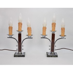 A pair of bedside lamps, electric, triple candles