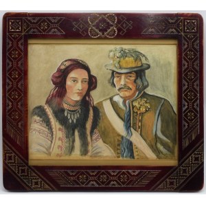 Young Hutsul couple - in a frame with geometric patterns