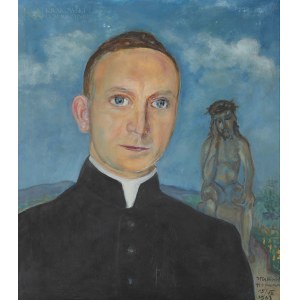 Wlastimil HOFMAN (1881-1970), Porträt des Pfarrers Stefan Gralak mit einer Figur der Schmerzhaften (1963)