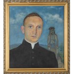 Wlastimil HOFMAN (1881-1970), Portret ks. prałata Stefana Gralaka z figurą Frasobliwego (1963)