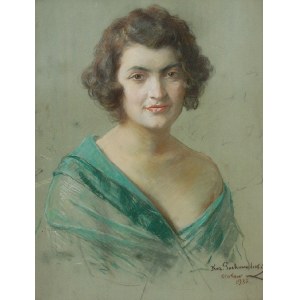 Kazimierz POCHWALSKI (1855-1940), Portret kobiety w szmaragdowej sukni, 1933