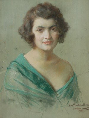 Kazimierz POCHWALSKI (1855-1940), Portret kobiety w szmaragdowej sukni, 1933