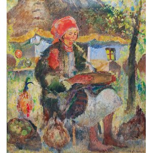 Kazimierz SICHULSKI (1879-1942), Kobieta karmiąca kury, 1933