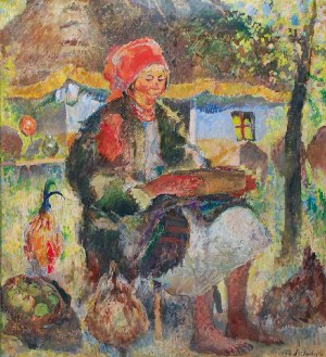 Kazimierz SICHULSKI (1879-1942), Kobieta karmiąca kury, 1933