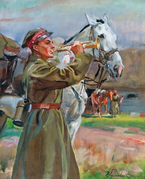 Wojciech KOSSAK (1856-1942), Trębacz z koniem, 1934