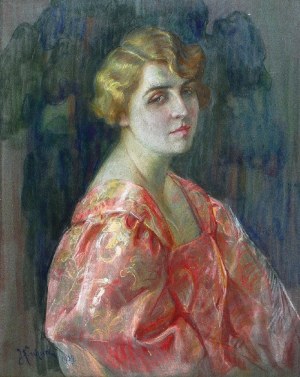 Józefina KIRCHNER (1890-1931), Portret pani w różowej sukni, 1929