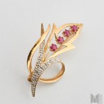 Broszka florystyczna z diamentami i rubinami, unisex - złoto 375