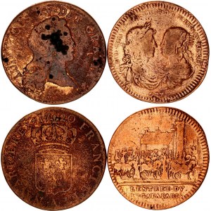 France 2 x Token Louis XIV & Louis XV 1660 - 1720