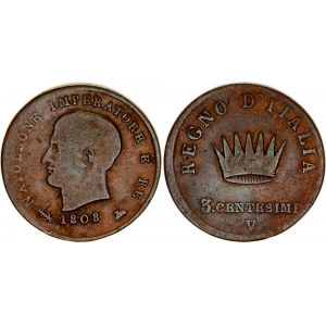 Italian States Kingdom of Napoleon 3 Centesimi 1808 V