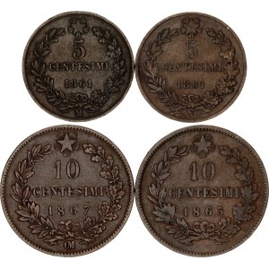 Italy 2 x 5 & 2 x 10 Centesimi 1861 - 1867