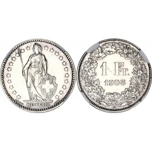 Switzerland 1 Franc 1908 B NGC UNC