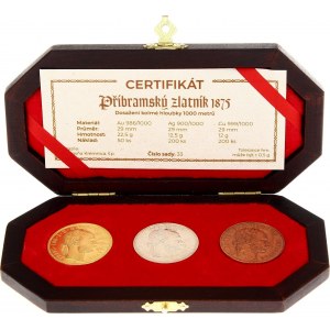 Austria Official Set of Gold, Silver & Copper Pribram Florin 1875 (2021) Restrike