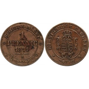 German States Saxony-Albertine 1 Pfennig 1871 B Key Date
