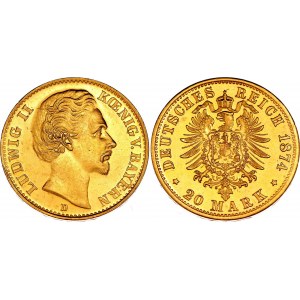 Germany - Empire Bavaria 20 Mark 1874 D Collectors Copy