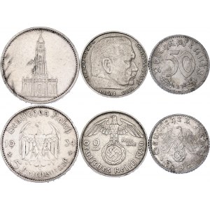 Germany - Third Reich 50 Reichspfennig & 2 & 5 Reichsmark 1934 - 1942