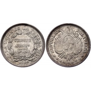 Bolivia 20 Centavos 1886 FE Overstrike
