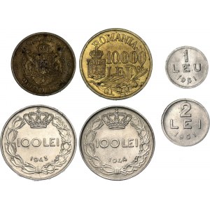 Romania Lot of 6 Coins 1943 - 1951