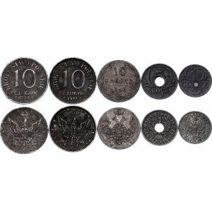Russia - Poland & Poland Lot of 5 Coins 1840 - 1939