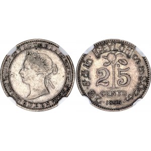 Ceylon 25 Cents 1895 NGC AU 53