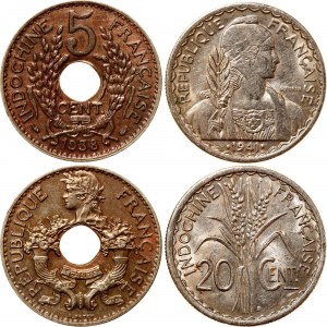 French Indochina 5 & 20 Centimes 1938 - 1941
