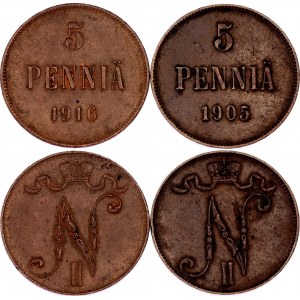 Russia - Finland 2 x 5 Pennia 1905 - 1916