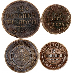 Russia Lot of 4 Coins 1739 - 1882
