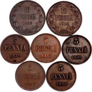Russia - Finland Lot of 7 Coins 1870 -1917