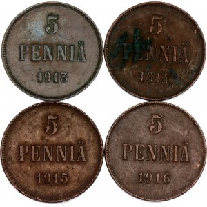 Russia - Finland 4 x 5 Pennia 1913 -1916