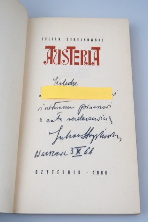 STRYJKOWSKI JULIAN Austeria (dedication by the Author)