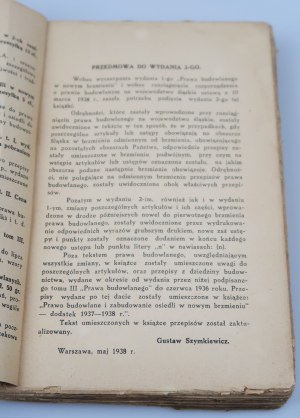 SZYMKIEWICZ GUSTAW Construction law and development of settlements in the new wording (1938)