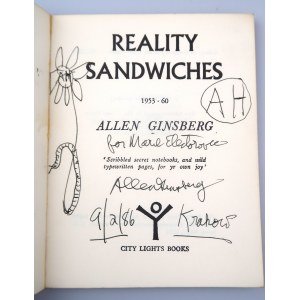 GINSBERG ALLEN Reality Sanwiches (dedication and drawing by the Author) 1969