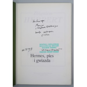 HERBERT ZBIGNIEW Hermes, der Hund und der Stern (Widmung des Autors und Siegel des Kommandanten der königlichen Todesbrigade HUZARS....