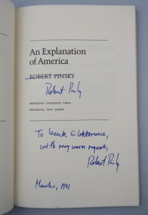 PINSKY ROBERT An Explanation of America (Dedication by the Author)