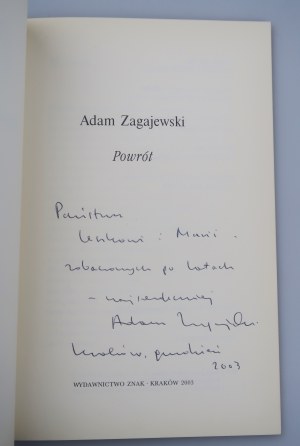 ZAGAJEWSKI ADAM Powrót (dedykacja Autora - 2003)