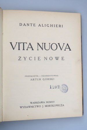 DANTE ALIGHIERI Vita Nuova NEW LIFE (1915)