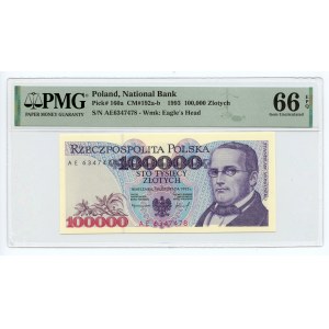 100 000 PLN 1993 - séria AE - PMG 66 EPQ